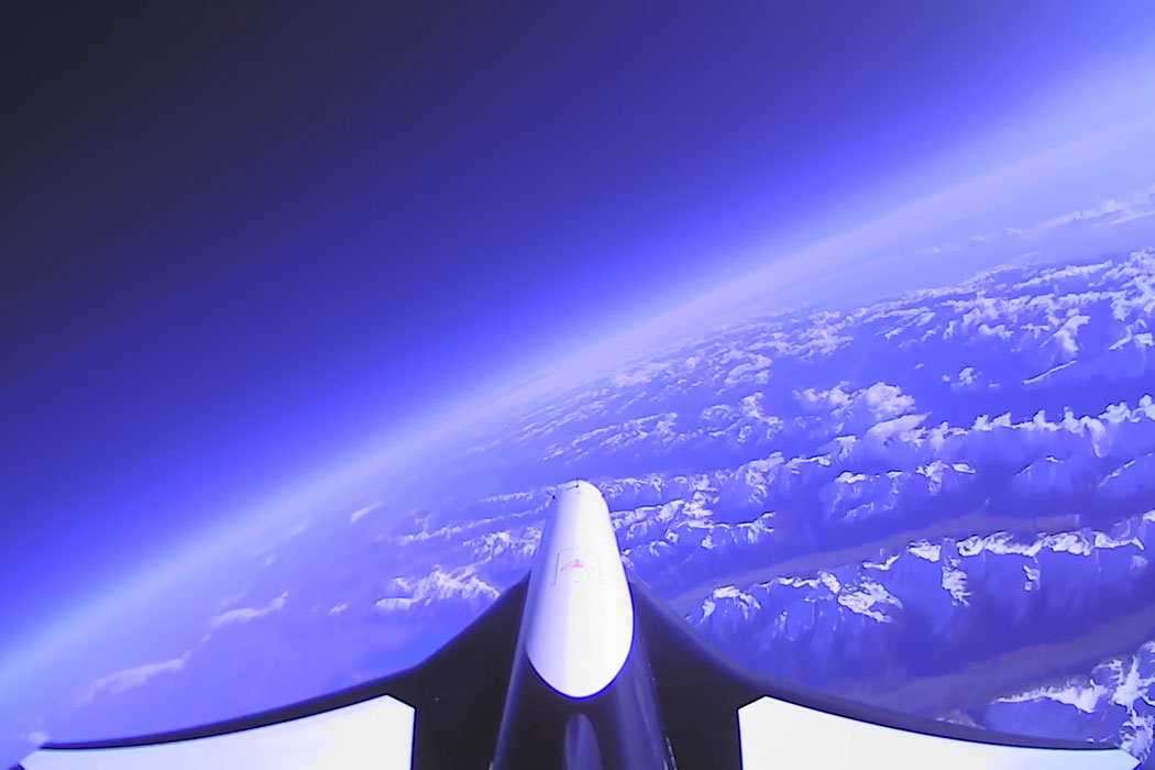 View from the tailcam of Dawn Aerospace's Mk-II Aurora aircraft during a flight at 50,000 ft.