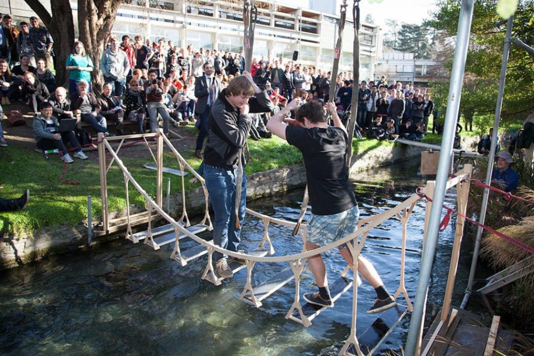 UC Civil Engineering students test their bridge built for a competition